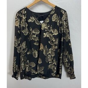 New Ann Taylor Black & Gold‎ Metallic Floral Jacquard  Size L Holiday Party